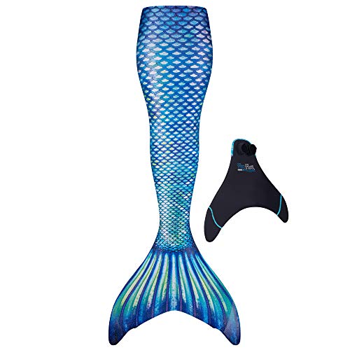 Fin Fun Mermaid Tail, Reinforced Tips, with Monofin, Saphire Sea, Child 12