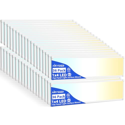 AIKVSXER 36 Pack 1x4 LED Flat Panel Light – 5500LM Ultra-Bright, Dimmable 30-50W, 3000K-6500K Adjustable, 0-10V Dimming, Slim Surface Mount Ceiling Light for Office, Home, Garage – White Whi