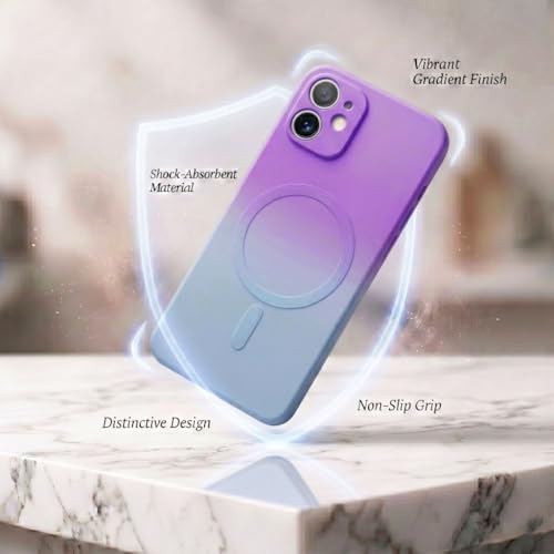 Image of amazon basics Gradient Mag-Safe Case for iPhone 11 | Soft Silicone Shockproof Cover with Camera Protection | Slim Lightweight Design | Smooth Touch & Durable - Purple & Gray