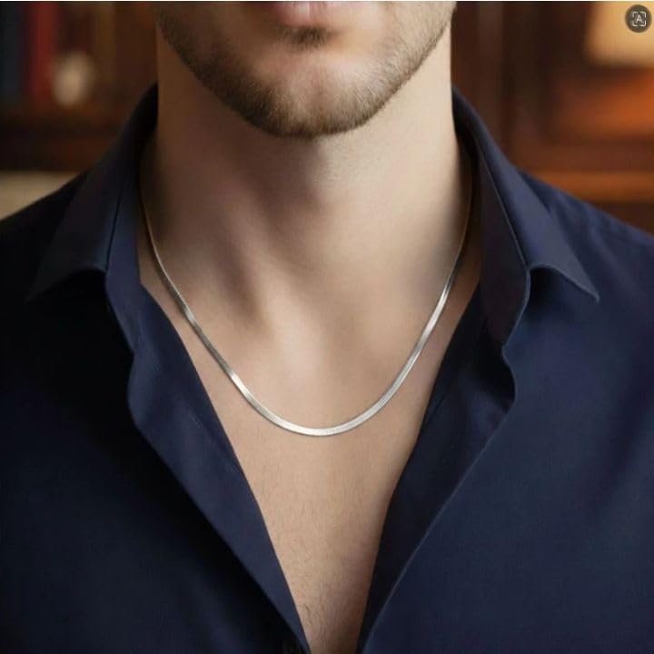 t trendy mart Antitarnishi 22 Inch Men’s Stainless Steel Chain Necklace 3mm Non Tarnish Waterproof Hypoallergenic Silver Chain for Men & Boys Durable Everyday Fashion Jewelry Gift (lat Herringbone Chain)-picture-13