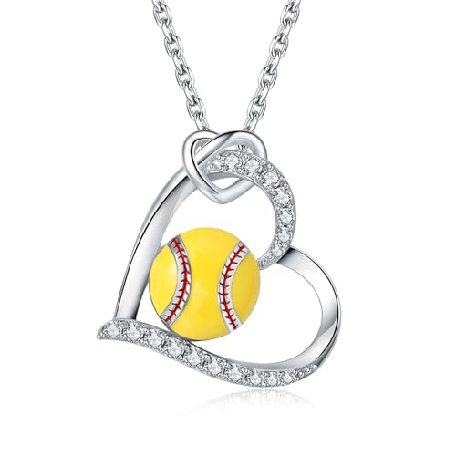 925 Sterling Silver Softball Volleyball Basketball Necklace Heart Pendant Sports Jewelry Gifts for Players Women