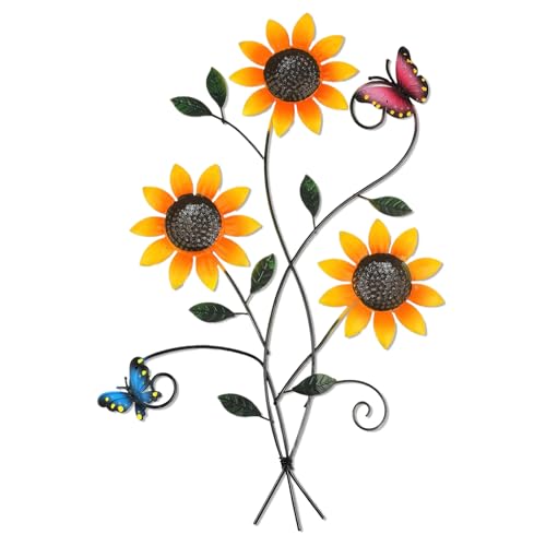 Bomiclss Metal Sunflower Butterfly Wall Decor 3D Colorful Garden Fence Decorations for Garden Porch Living Room Home Indoor Outdoor