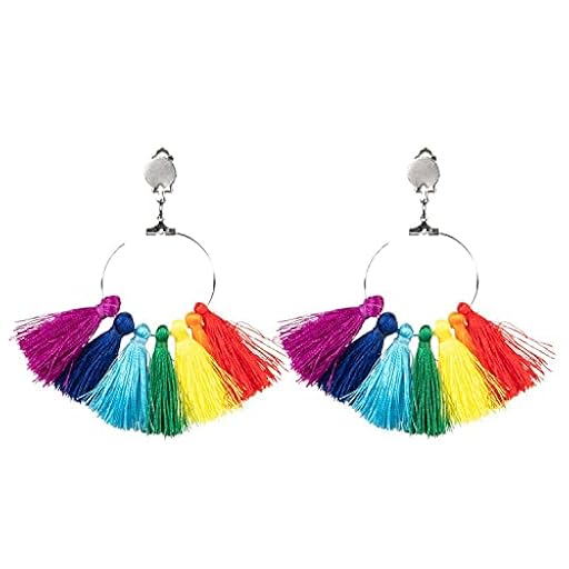 Boland 44742 - Pendientes de arco iris con borlas, clips de oreja, joyas de moda, accesorios, disfraces, carnaval, fiesta temática | Ya disponible en tu tienda friki favorita! En mundofriki.es!