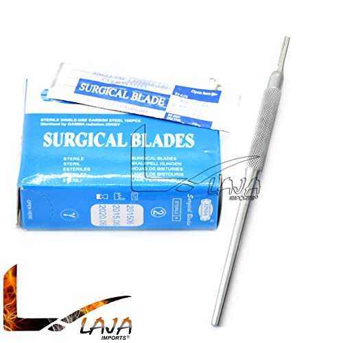 100 Scalpel STERILE Blades #11 with Free Round Scalpel Handle #3 (LAJA IMPORTS Brand)