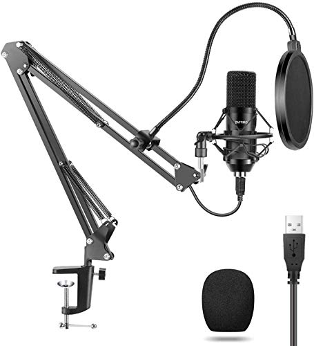 USB PC Microphone for Gaming Streaming Podcast Recording Karaoke Singing Computer Mic Plug&Play 192KHZ/24Bit Studio Cardioid Condenser Mic with Boom Arm and Shock Mount Pop Filter for YouTube PS4