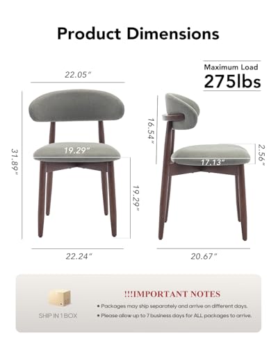 Image of Dining Room Chairs Set of 2, Upholstered Farmhouse Dining Chairs, Modern Fabric Kitchen Chairs with Solid Wood Leg,Green