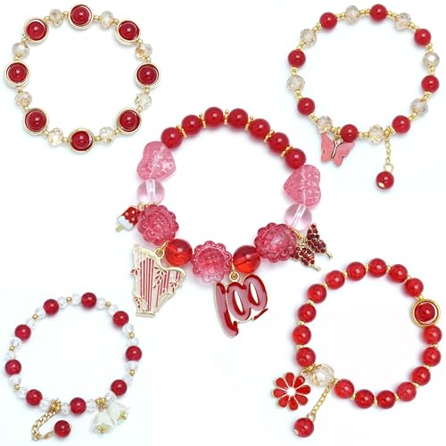Image of 5PCS Beaded Charm Bracelets for Girls Butterfly Dainty Kawaii Crystal Beads Bracelets Set for Teens Girls Adjustable Stretch Bracelet Birthday Graduation Gift For Daughter Niece Granddaughter