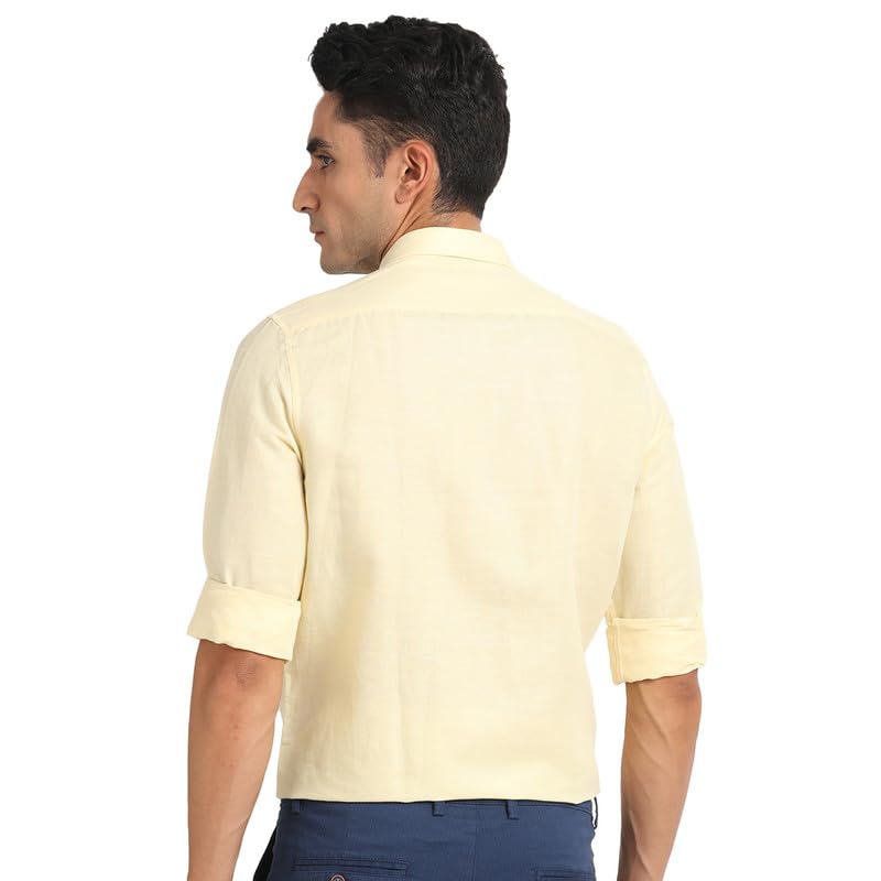 Image of Turtle Men Cotton Linen Slim Fit Solid Formal Shirt