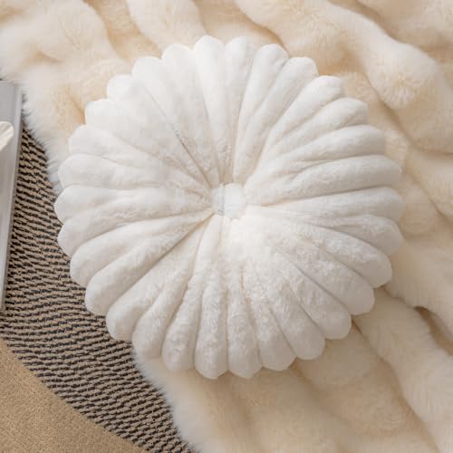 vctops Round Throw Pillow Soft Faux Fur Decorative Pillow Small Pumpkin Throw Pillow Cushion for Living Room Sofa Bed (White,13.7' Diameter)