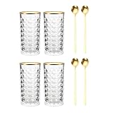 COFFEE LOVER Luxe Kristall Latte Macchiato Gläser Goldrand 4er Set Goldene Latte Macchiato Löffel