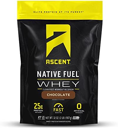 Ascent 100% Whey Protein Powder - Post Workout Whey Protein Isolate, Zero Artificial Flavors & Sweeteners, Gluten Free, 5.7g BCAA, 2.7g Leucine, Essential Amino Acids, Chocolate 2 lb