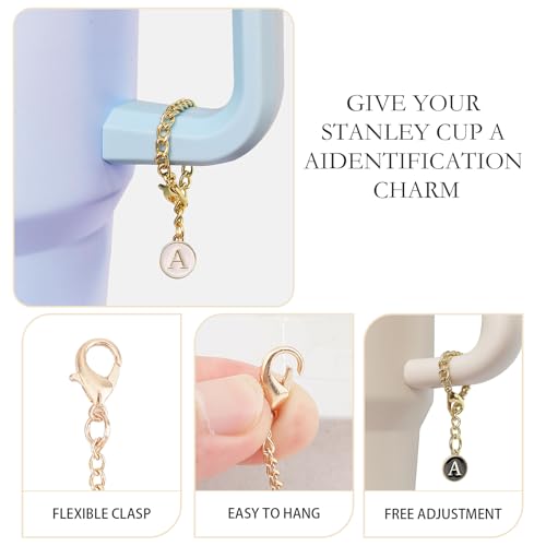 Letter Charm Accessories for Stanley Cup, 3Pcs Initial Chain Water Bottle Handle Name Id Charm for Tumbler Cups-A3