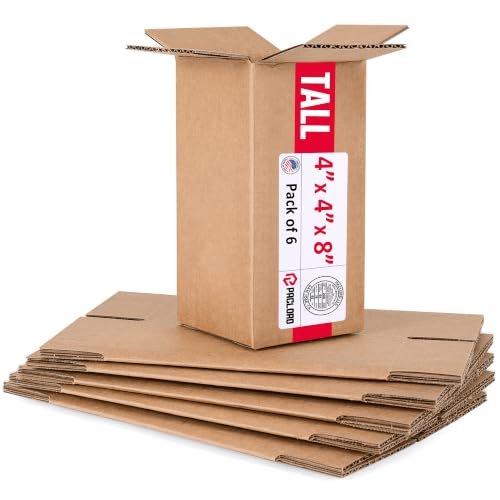 Tall Cardboard Boxes 4"L x 4"W x 8"H (Pack of 6) - USA-Made Packing Boxes for Moving, Shipping, or Storage - USPS, UPS, FedEx Approved - Professional Packing Supplies for Moving