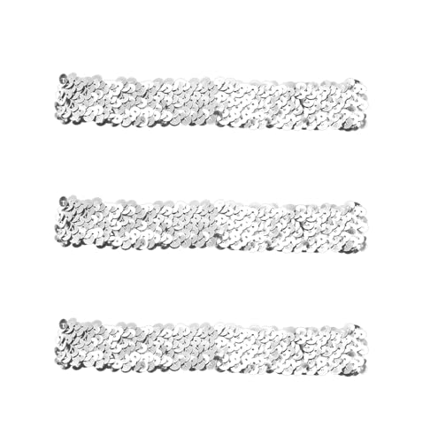 sowaka 3 Pcs Sequin Headband for Women Vintage 6.5 x 1.18 Inch Bright Elastic Stretchy Sparkle Glitter Fashion Hair Band Hairpiece Accessories for Halloween Costume Parties (Silver, One size)