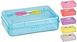 Plastic Pencil Box with Snap Closure Lids Blue, Small Utility Storage Crayon School and Office Supplies Case Organizer, Also Available in Glitter Pink, Purple, Green, Red and Grey, 1 Pc– By Enday