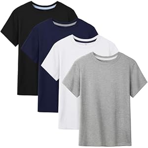 4 Pack Boys Shirts Short Sleeve Cotton Shirts for Boys Summer Tshirts Kids Basic T-Shirts Unisex Tees Top Clothes