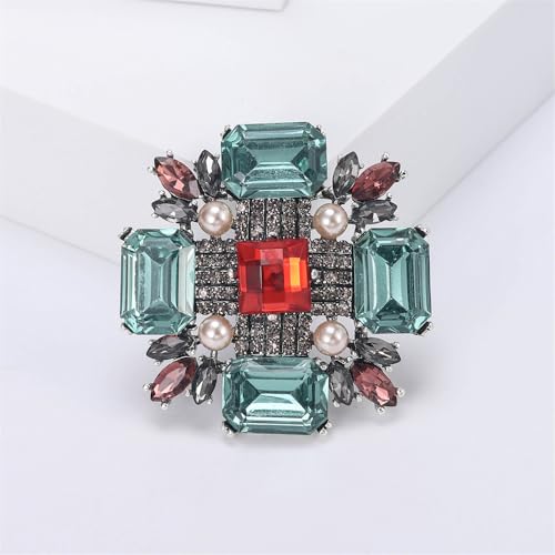 Image of Baroque Rhinestone Brooch Pin for Women Men Vintage Rectangle Crystal Round Ball Victorian Art Deco Brooches Lapel Pins Elegant Dress Accessories Wedding Birthday Jewelry Corsage