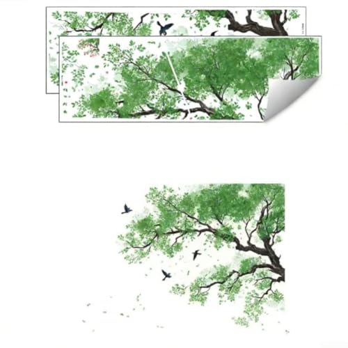 Entgoinggo Calcomanías de pared de árbol y pájaros pastorales de PVC para sala de estar, dormitorio, estudio, tema de la naturaleza, decoración del hogar, fácil de aplicar, color verde, 138 x 105 cm