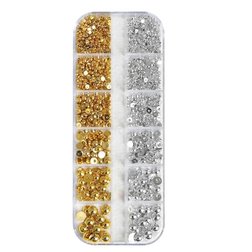 0.8mm Mini Small Nail Beads Stainless Steel Beads Nail Chain Charms Nails Art Decorations Gun Grey Nail Studs Gold Caviar Nail Charms DIY Tool Nail Studs Accessories Caviar Beads for Nails (Yellow)