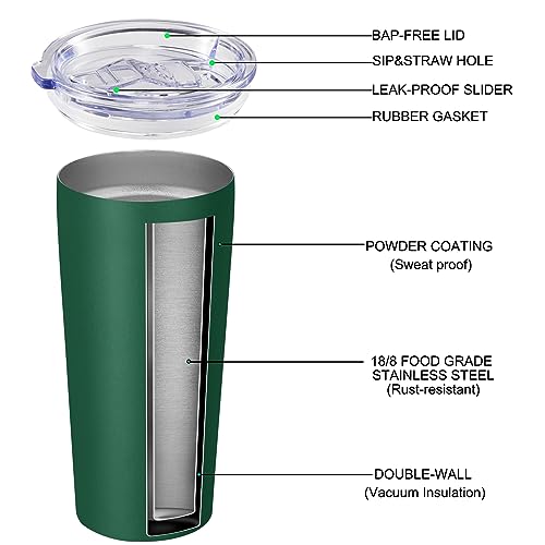 Image of VEGOND 20oz Tumbler Stainless Steel Tumbler with Lid And Straw Vacuum Insulated Double Wall Travel Coffee Mug(dark green package 6)