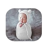 Vemonllas Newborn Photography Props Boys Girls Outfits Baby Photo Props Soft Bear Hat with Wrap Blanket Set (White)