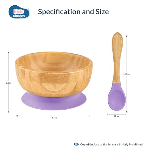 Image of Kids Station Wooden Baby Feeding Set - Bowl, Spoon & Bib - Purple | Eco-Friendly Self-Feeding Baby Tableware Set (3 pcs, Purple)