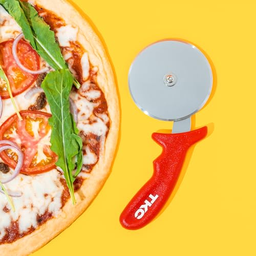 Image of TKC Kitchen Premium Pizza Cutter - Durable Stainless Steel Pizza Cutter Wheel - Easy-to-Clean, Easy-to-Use Pizza Slicer - Super Sharp with Non-Slip Handle - Dishwasher Safe Pizza Wheel (Red)