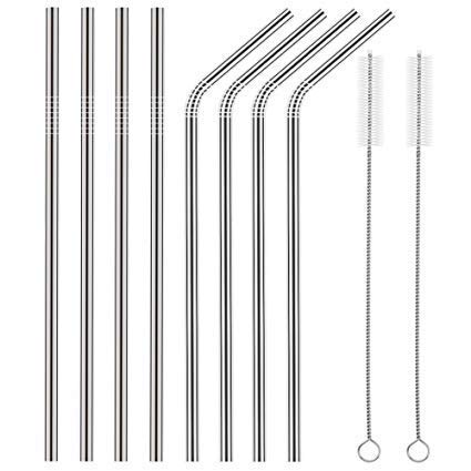 Stainless Steel Straws for Drinking with Brushes Pack of 10Pieces (4 Bent + 4 Straight + 2 Brushes), Silver with Carry Pouch (B0BG666PMW) Amazon Price History, Amazon Price Tracker