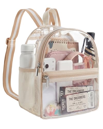 Image of Missnine Small Clear Backpack for Stadium Events Anti-theft Mini Clear Bag for Sport Event Concert with Cute Pom-pom Ball