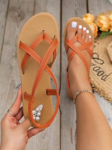 Women's Fashionable Plain Color Toe Thong Sandals Bohemian Slippers Boho Style Casual Hollow Out Design Slip on Popular 2025 Summer Anti-slip Strappy Beach Walking Shoes Vacation Wear Trendy Footwear3