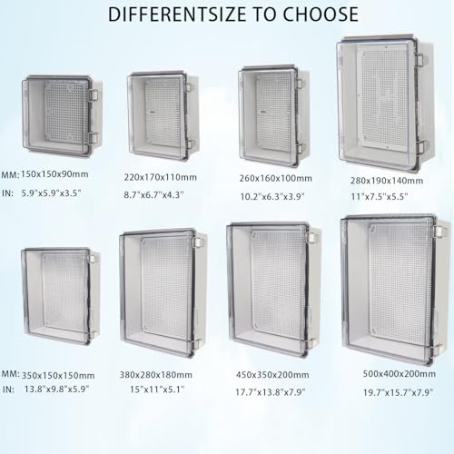 Image of Zulkit Junction Box IP67 Waterproof Electrical Box Hinged Clear Cover Stainless Steel Latch Plastic Enclosure for Project w Mounting Plate Wall Bracket and 2 Cable Gland 8.7 inchx6.7 inchx4.3 inch /220x170x110mm