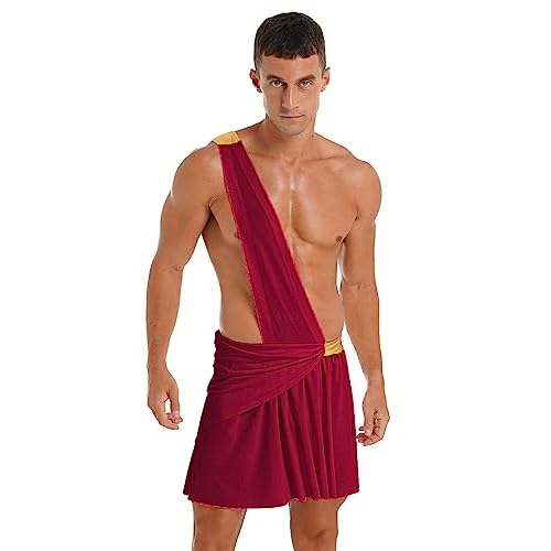 YiZYiF Disfraz de Toga Griega para Hombres Sexy Halloween Griego Antiguo Romano Espartano Guerrero Cosplay Medieval Trajes Cosplay Carnaval de Halloween borgoña M