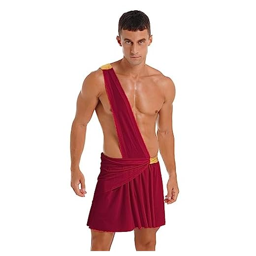 YiZYiF Disfraz de Toga Griega para Hombres Sexy Halloween Griego Antiguo Romano Espartano Guerrero Cosplay Medieval Trajes Cosplay Carnaval de Halloween borgoña M