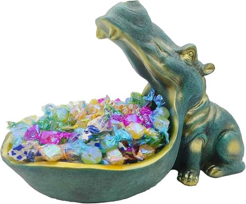 CUZOKOLA Hippo Statue,Unique Large Hippopotamus Figurine Home Sculpture Resin,House Hippo Candy Dish, Candy Bowl Jar for Office Desk,Hippo Planter,Big Container Storage Mouth Art Decor Box(Dark Blue)