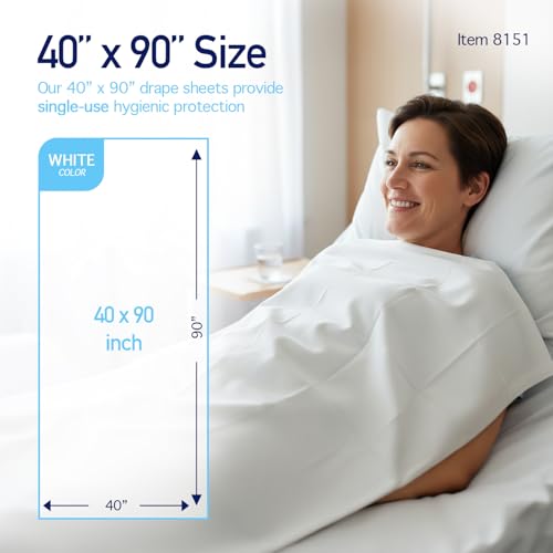Image of Dynarex Disposable Drape Sheets - 40 inch x 90 inch (Case of 50), White, 2-Ply Tissue Paper for Patient Privacy, Exams, and Procedures