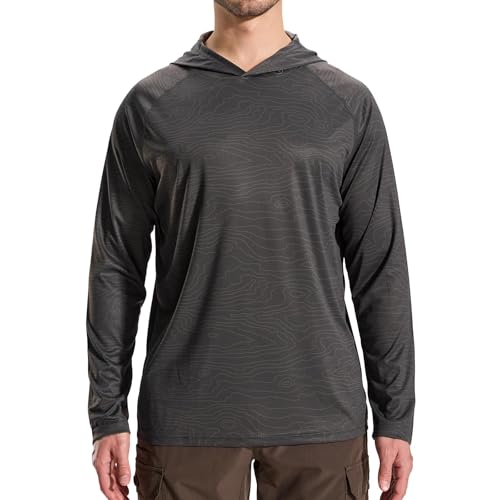 LOOGU Men's UPF 50+ Sun Protection Hoodie Shirt Long Sleeve Rash Guard SPF T-Shirts for Fishing Hiking Green-wood 6X