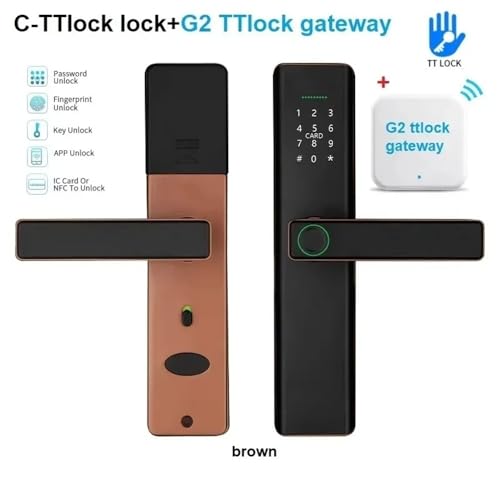 Poignée de porte connectée code et carte NFC serrure électronique marron avec télécommande HUB - 3