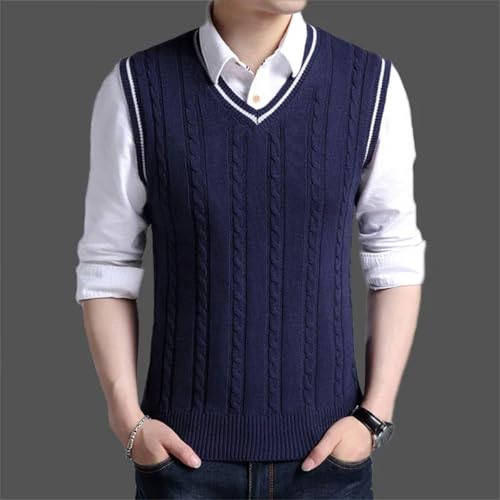 Men’S Thick Cable Knitted V-Neck Sweater Vest Korean Style Sleeveless Solid Color Pullover Waistcoat4