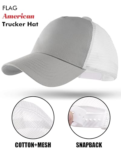 Image of American Flag Trucker Hat,USA Hat for Men Women Snapback Baseball Cap Adjustable Breathable Mesh Side Durable Hats