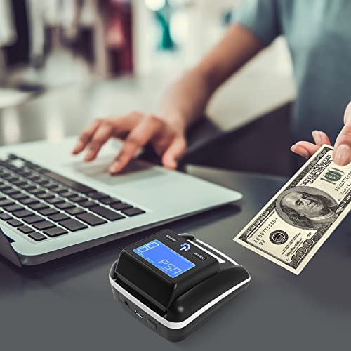Portable Counterfeit Bill Detector, Automatic Counterfeit Money Checker Machine, USD & EUR Bill Checker Machine, Accurate Money Detector for Car/Office/Home with Total Value Display