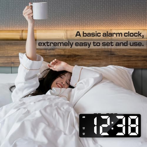 Image of Small Digital Alarm Clock, Mirror Surface LED Electronic Clocks with Large Display, Adjustable Brightness and Snooze Model for Bedroom, Desk, Office, Blackcase White Digit