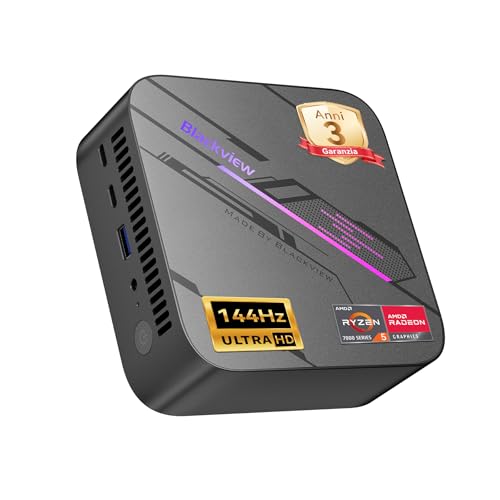 【Design elegante ed effetti luce cyber】 Questo MINI PC vanta un design esclusivo con una superficie opaca di alta qualità, un motivo a strisce estremamente stilizzato ed effetti luce RGB a matrice di punti che conferiscono un look tecnologico, trasmettendo al contempo un'aura di discreta eleganza. Premendo il pulsante di accensione è possibile cambiare la modalità di illuminazione, permettendo all'MP100 di integrarsi perfettamente sia in ambienti professionali di alto livello che in spazi di intrattenimento domestico personalizzati.