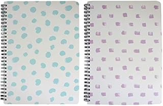 Emartbuy Floral Hard Cover Spiral Exercise Book Diary Notebook Notepad Writing Journal Ruled A5 Size 80 Sheets (160 Pages) - Pink, Blue, Set of 2