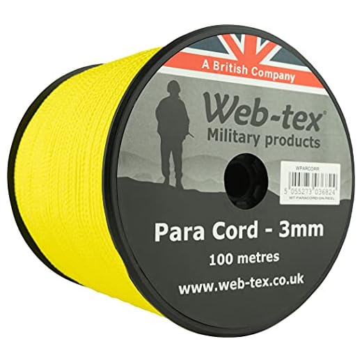 Web-tex - Rollo de cordón Paracord de 3 mm - 100 Metros - Amarillo