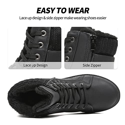 SERNIAL Womens Winter Snow Boots Fur Lined Ankle Boots White Black Side Zipper Booties3