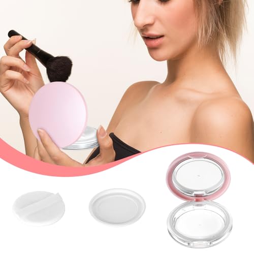 2 PCS Loose Powder Containers with Puff, Refillable Empty Powders Container with Mirror, Portable Travel Powder Containers Loose Compact Case Powders Box with Powers Puff (Pink Silver)4