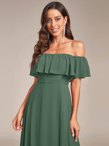 Image of Ever-Pretty Women's Summer Off The Shoulder Flowy Chiffon Formal Wedding Guest Dresses Maxi Side Split Beach Bridesmaid Dress