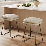 VASAGLE Counter Stools, Set of 2, Bar Stools with Cushion and Sled Base, Counter Height for Kitchen Island, Synthetic Leather and Steel, 16.5 x 17.7 x 25.6 Inches, Cappuccino Beige ULBC115L01