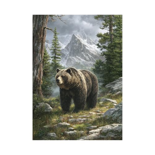 Image ours brun de qualite artistique graphisme faune sauvage foret pins