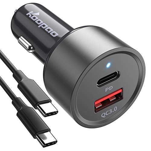 USB Car Charger Adapter, KOOPAO 36W PD QC3.0 Dual USB Port Phone Car Fast Charging Adapter Compatible with iPhone 12/12Pro Max/iPhone11,Galaxy S10/S9, Google Pixel